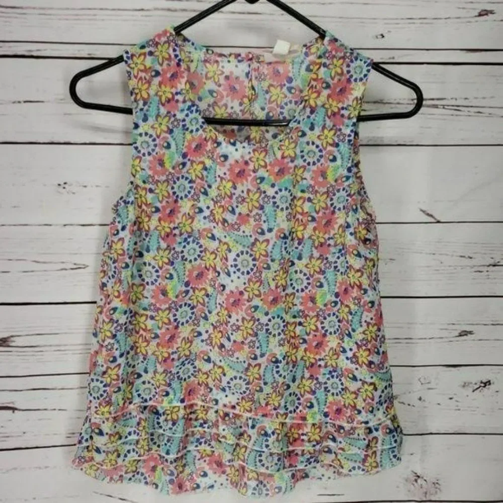 Red Camel Girls Peplum Floral Hi‎ Low Ruffle Sleeveless Design Shirt Size Large